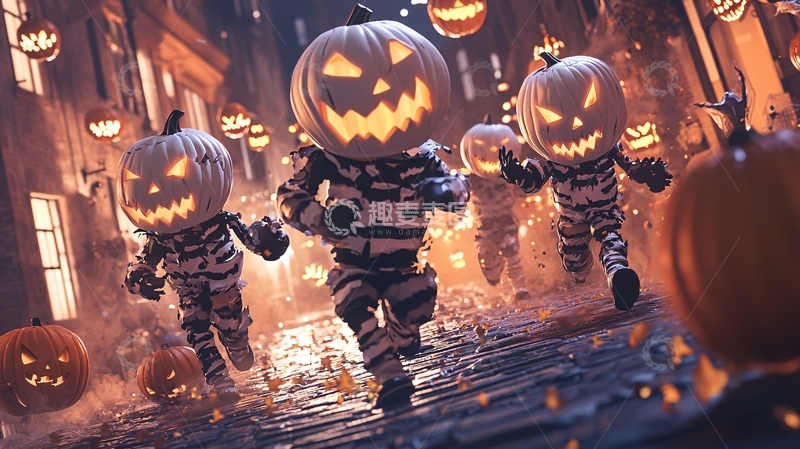 高清大图下载【趣麦麦图】万圣节南瓜灯游行