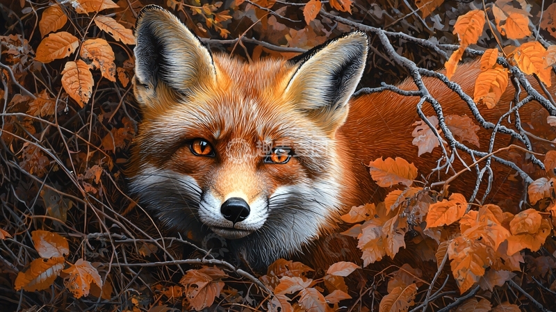 高清大图下载【趣麦麦图】秋日森林中的狐狸