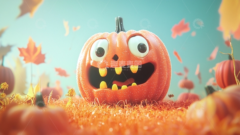 高清大图下载【趣麦麦图】万圣节南瓜灯与落叶背景