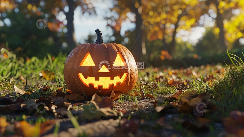 高清大图下载【趣麦麦图】秋日南瓜灯与落叶