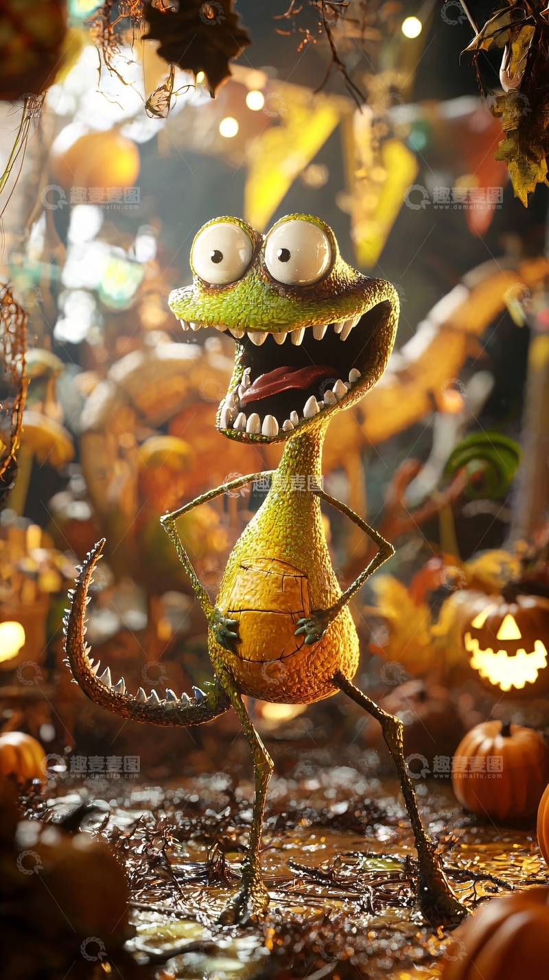 高清大图下载【趣麦麦图】万圣节恐龙南瓜灯场景