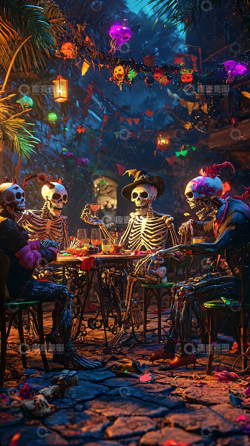 高清大图下载【趣麦麦图】骷髅聚会夜景