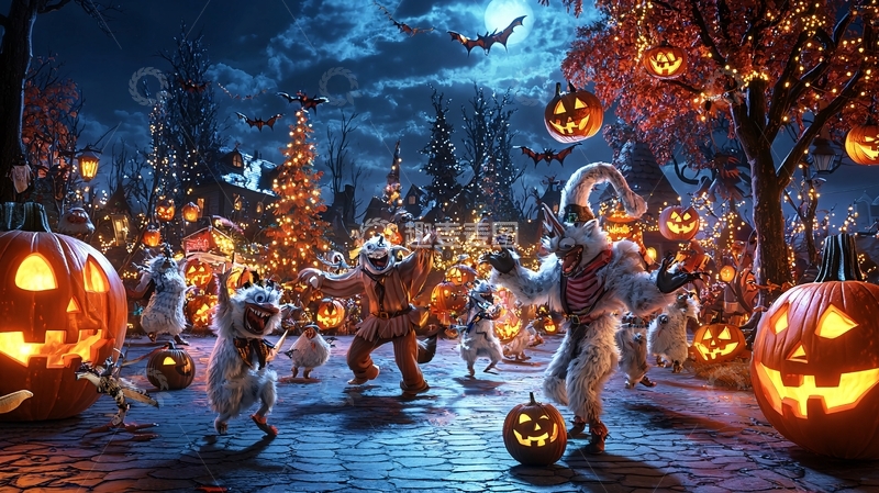 高清大图下载【趣麦麦图】万圣节夜景狂欢派对