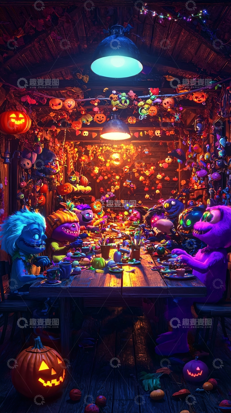 高清大图下载【趣麦麦图】万圣节主题餐厅场景