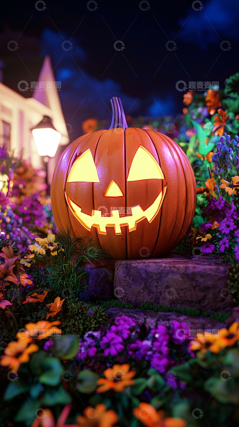 高清大图下载【趣麦麦图】万圣节南瓜灯夜景