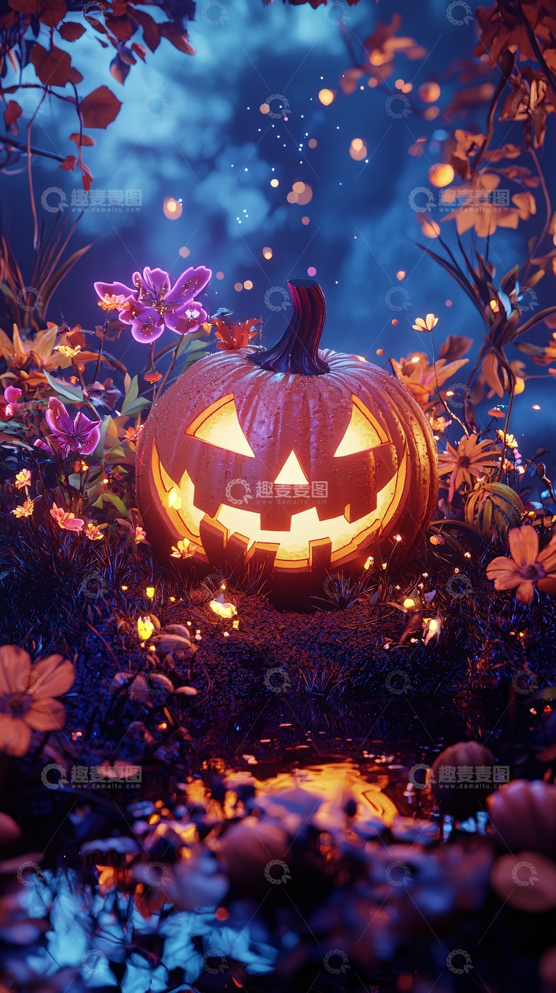 高清大图下载【趣麦麦图】万圣节南瓜灯夜景