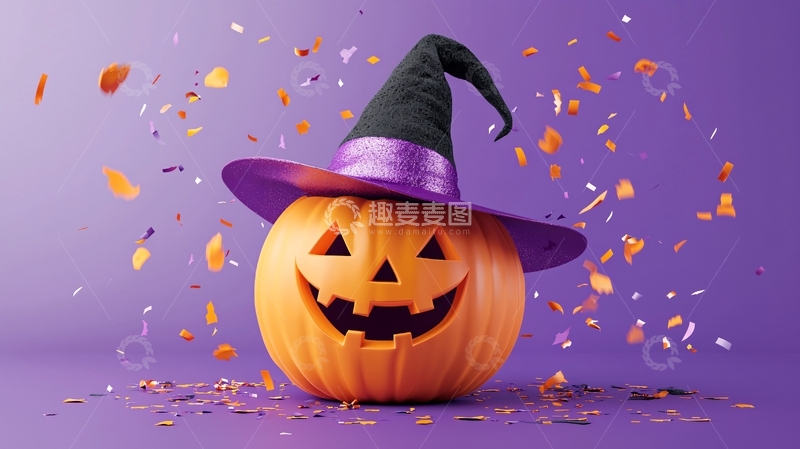高清大图下载【趣麦麦图】万圣节南瓜灯与巫师帽