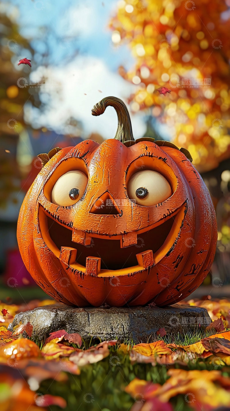 高清大图下载【趣麦麦图】万圣节南瓜灯与秋叶