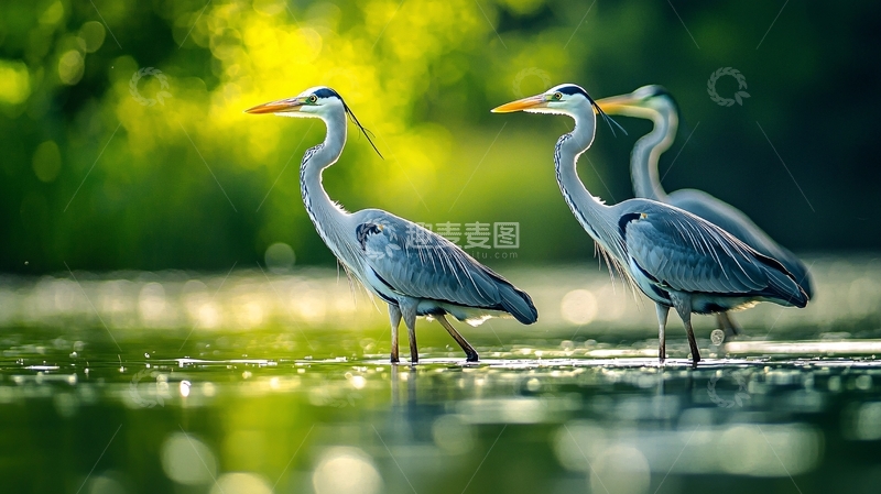 高清大图下载【趣麦麦图】灰鹭在水边的宁静时刻