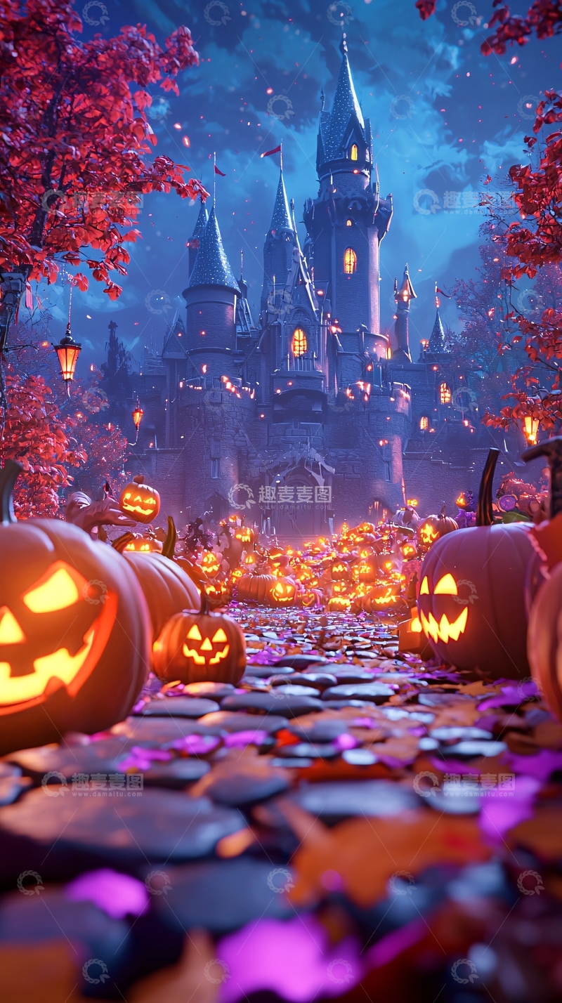 高清大图下载【趣麦麦图】万圣节南瓜城堡夜景