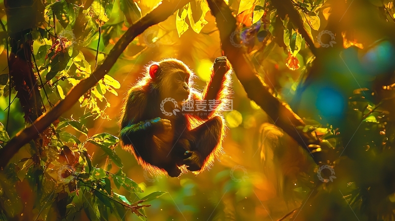 高清大图下载【趣麦麦图】阳光下的猴子丛林生活