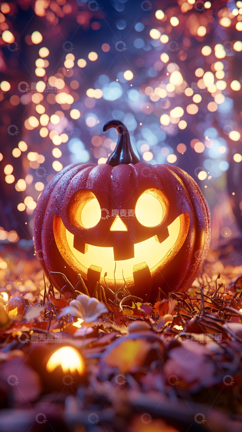 高清大图下载【趣麦麦图】万圣节南瓜灯与落叶