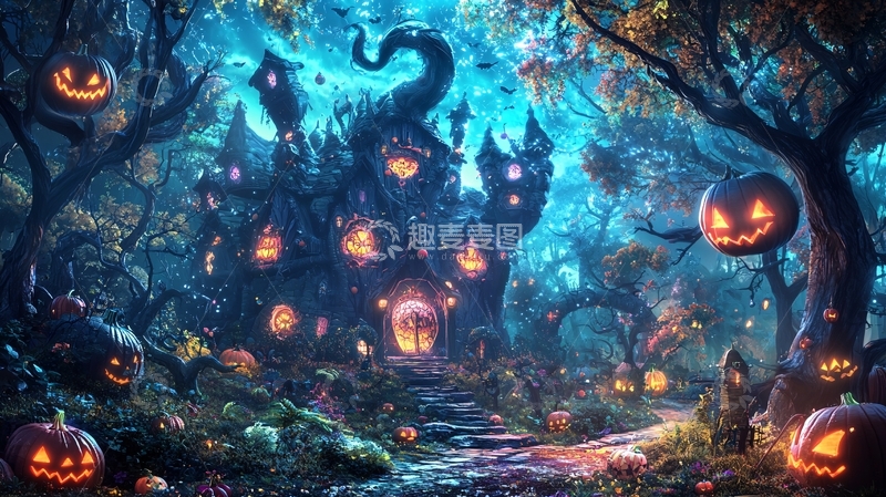高清大图下载【趣麦麦图】万圣节奇幻森林城堡