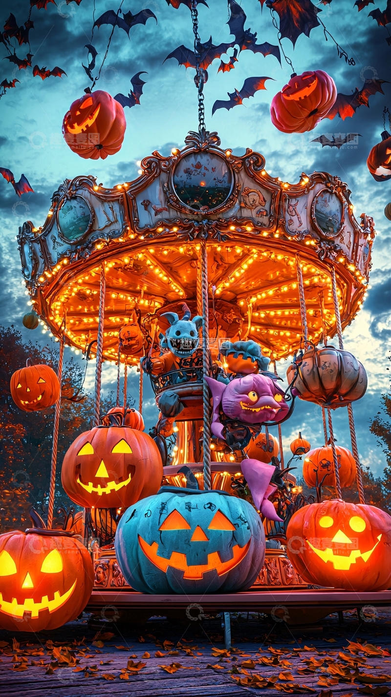 高清大图下载【趣麦麦图】万圣节南瓜旋转木马