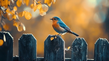 秋日篱笆上的小鸟