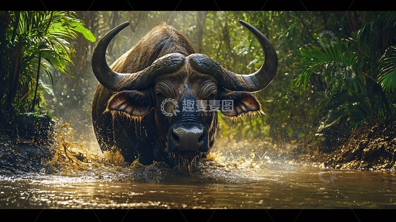 高清大图下载【趣麦麦图】非洲水牛穿越丛林
