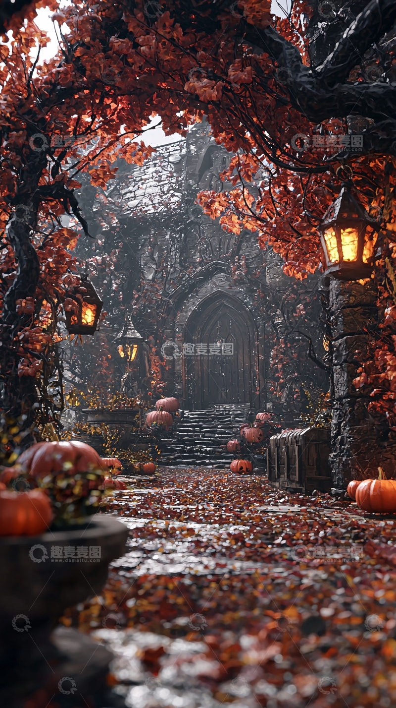高清大图下载【趣麦麦图】秋日南瓜古堡庭院