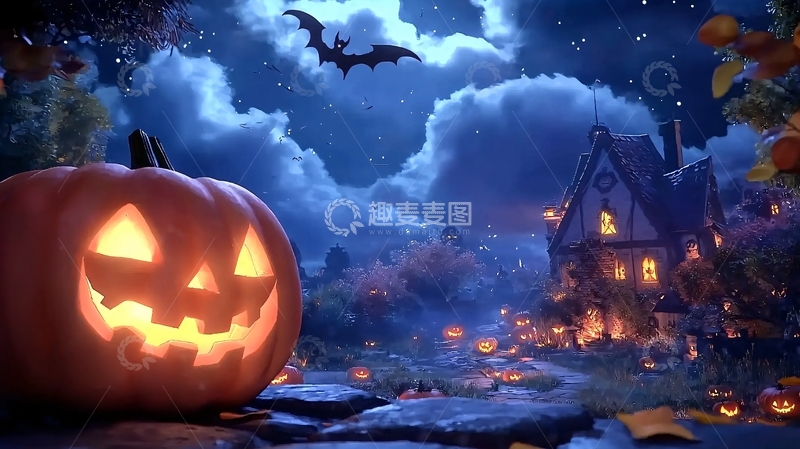 高清大图下载【趣麦麦图】万圣节南瓜灯与夜景