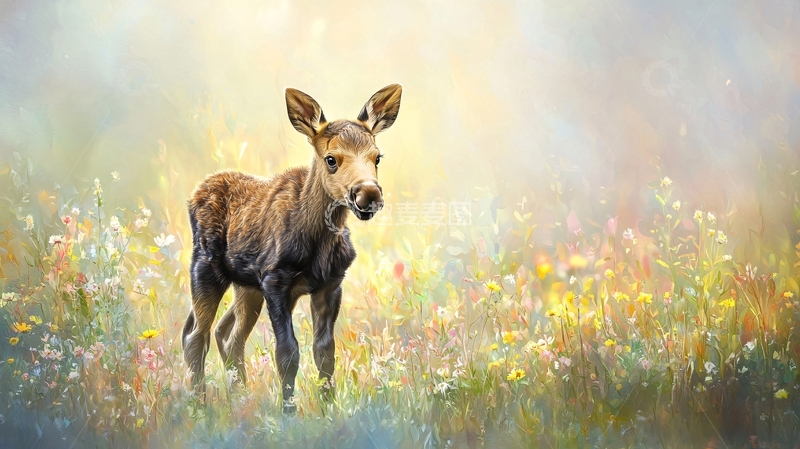 高清大图下载【趣麦麦图】小鹿在花丛中