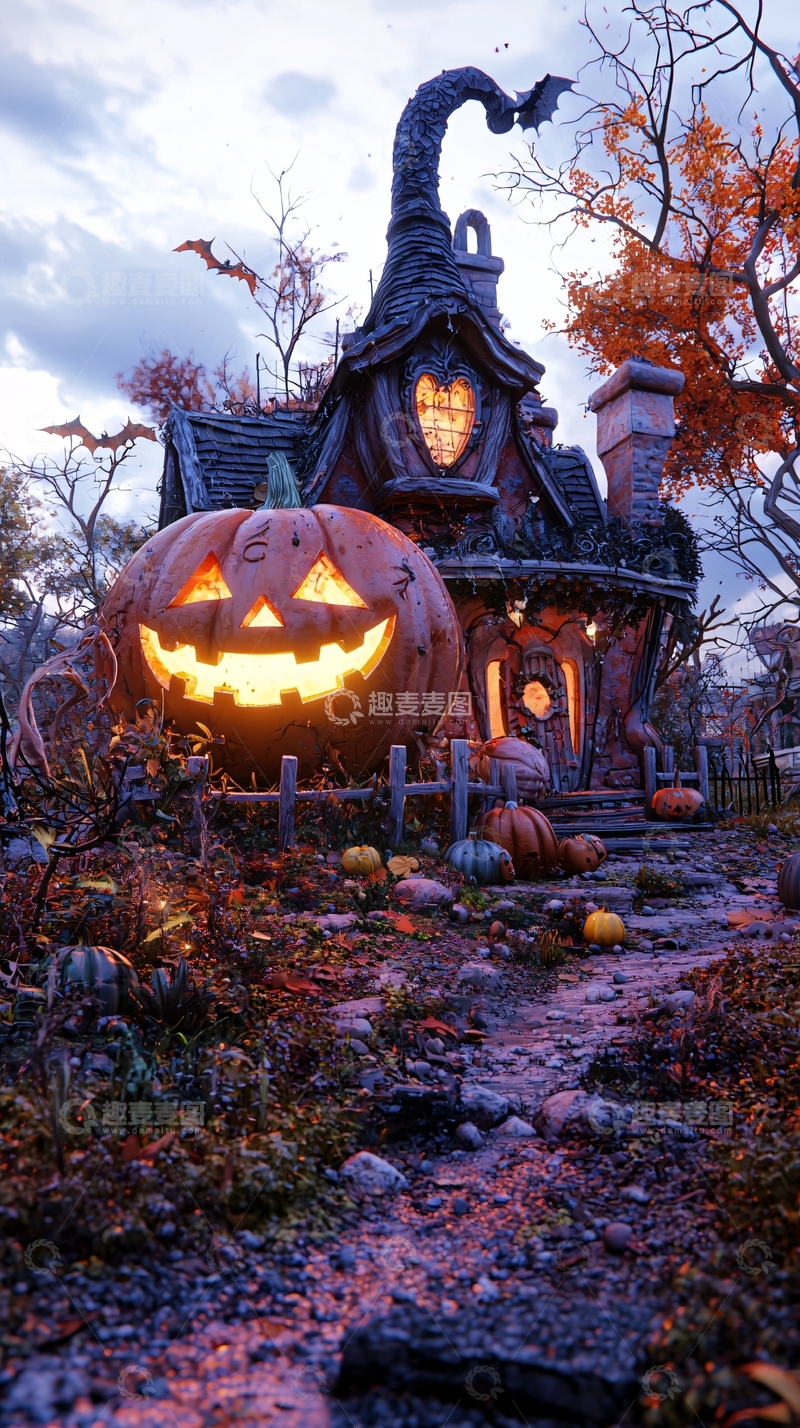 高清大图下载【趣麦麦图】万圣节南瓜灯与奇幻小屋