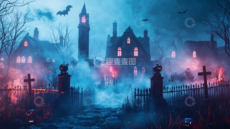 高清大图下载【趣麦麦图】万圣节鬼屋与墓地