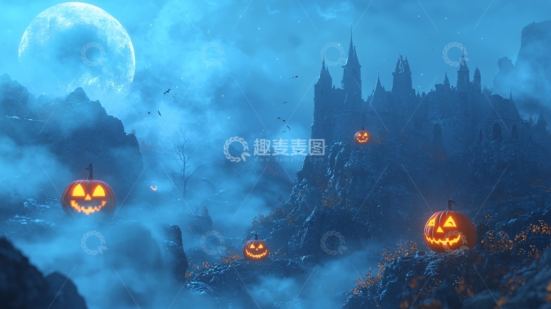 高清大图下载【趣麦麦图】万圣节夜景南瓜灯城堡