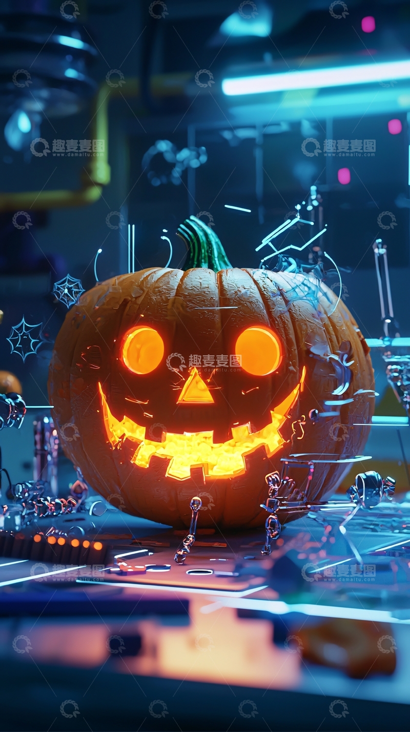 高清大图下载【趣麦麦图】科技万圣节南瓜灯