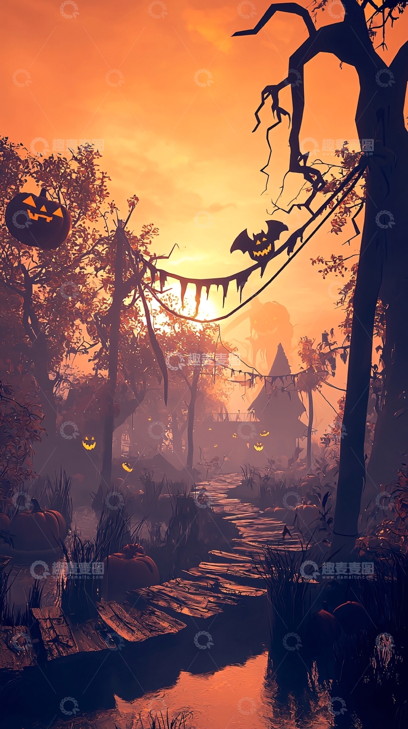 高清大图下载【趣麦麦图】万圣节森林夜景