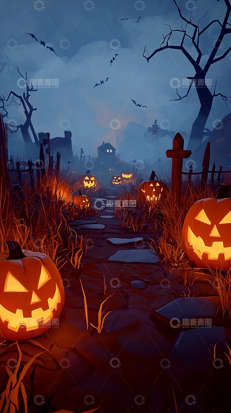 高清大图下载【趣麦麦图】万圣节南瓜灯夜景