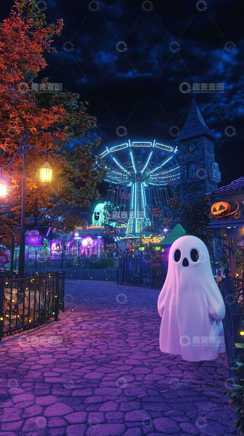 高清大图下载【趣麦麦图】万圣节主题游乐园夜景