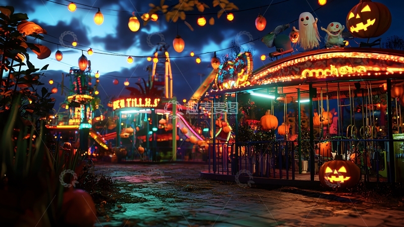 高清大图下载【趣麦麦图】万圣节游乐园夜景