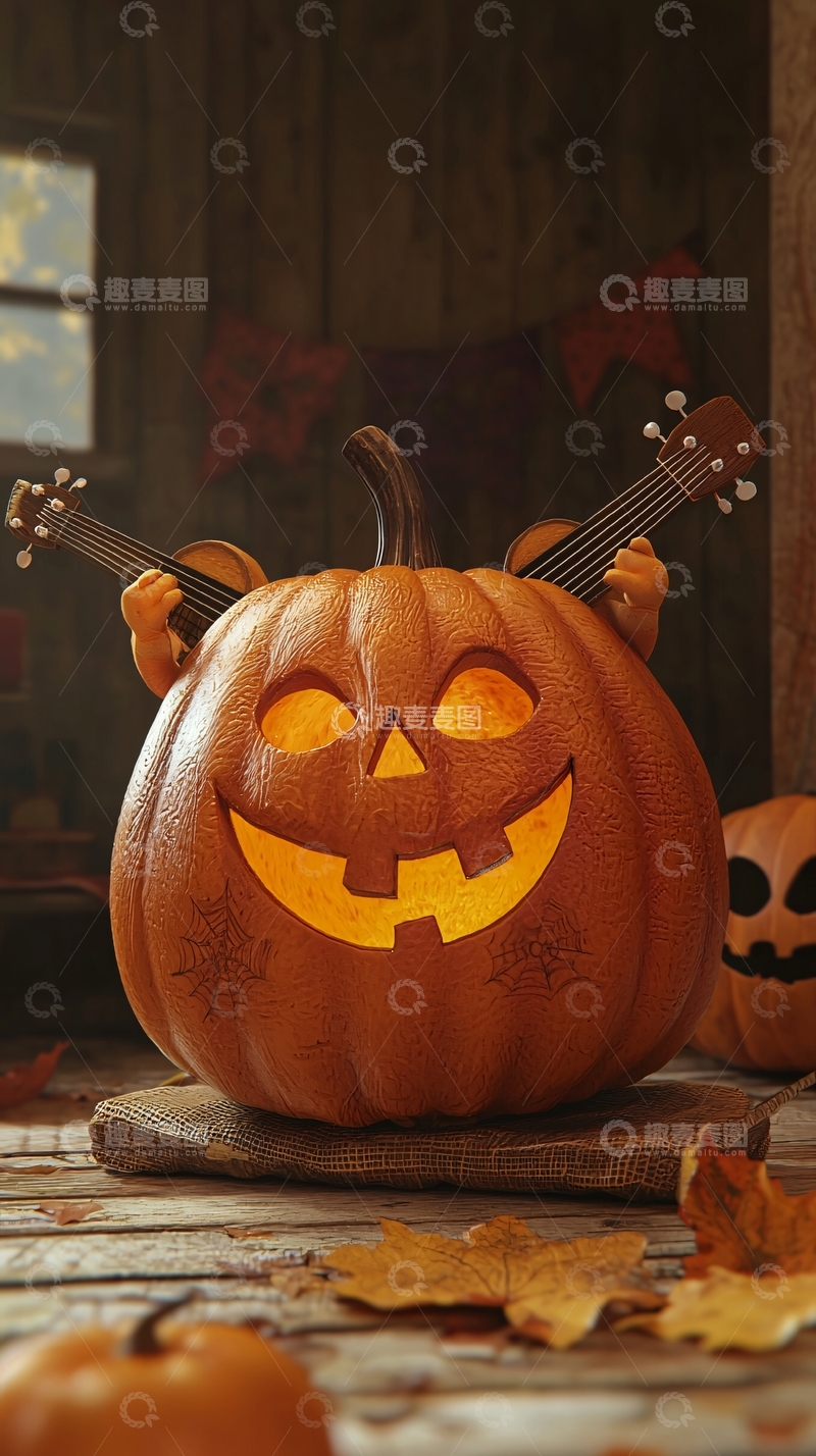 高清大图下载【趣麦麦图】万圣节南瓜吉他手