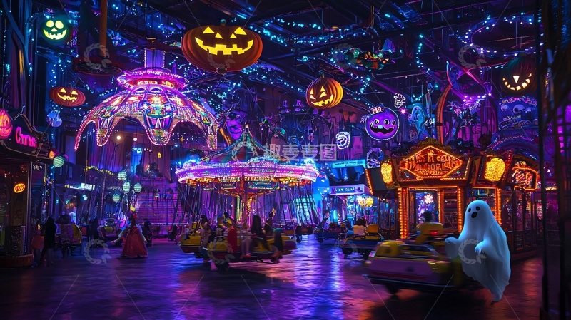 高清大图下载【趣麦麦图】万圣节主题游乐园夜景
