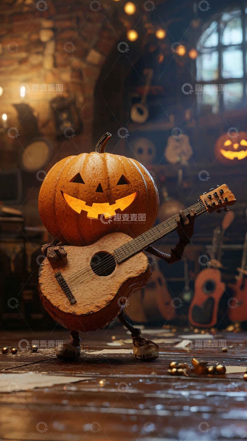 高清大图下载【趣麦麦图】万圣节南瓜吉他手