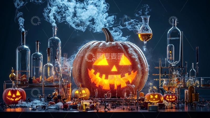 高清大图下载【趣麦麦图】万圣节实验室中的南瓜灯