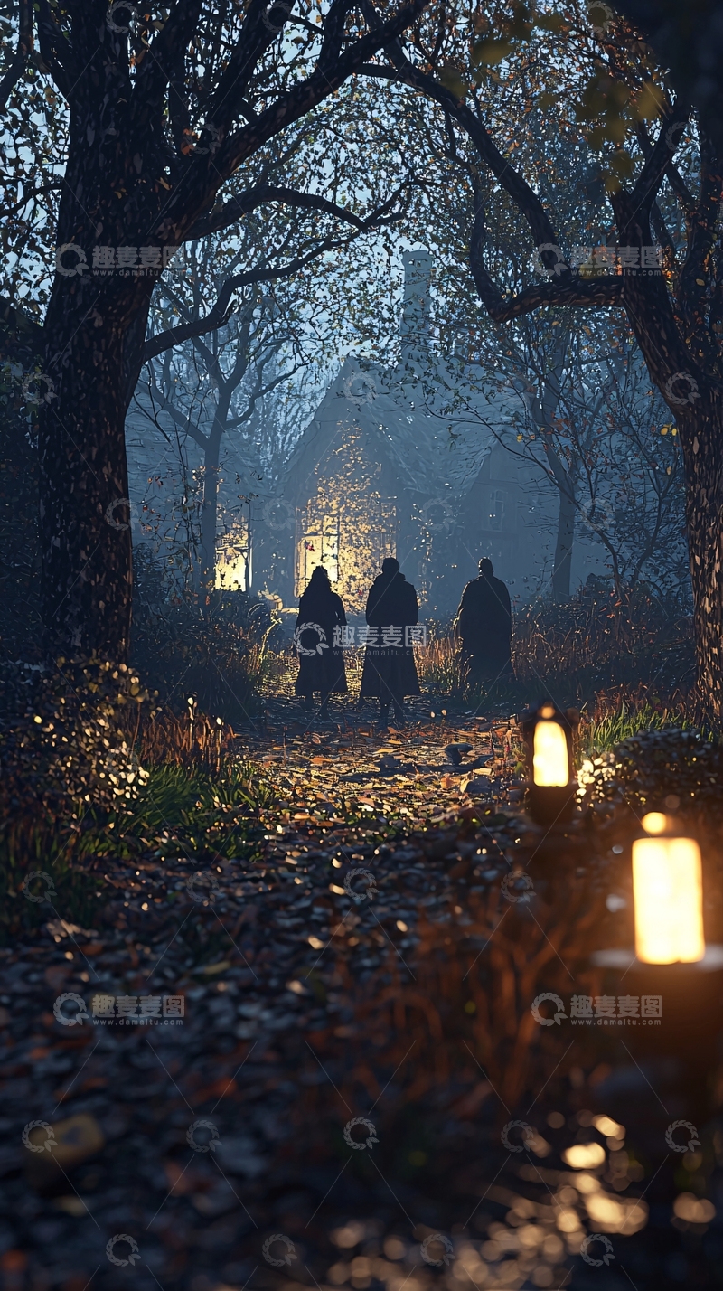高清大图下载【趣麦麦图】夜晚森林中的神秘人物