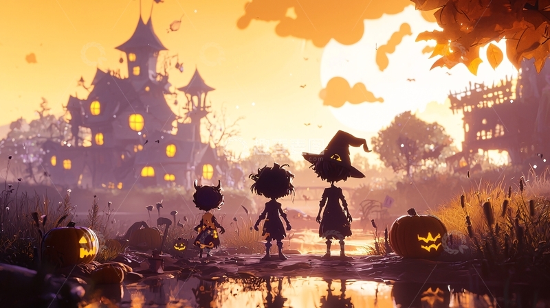 高清大图下载【趣麦麦图】万圣节夜晚的神秘村庄