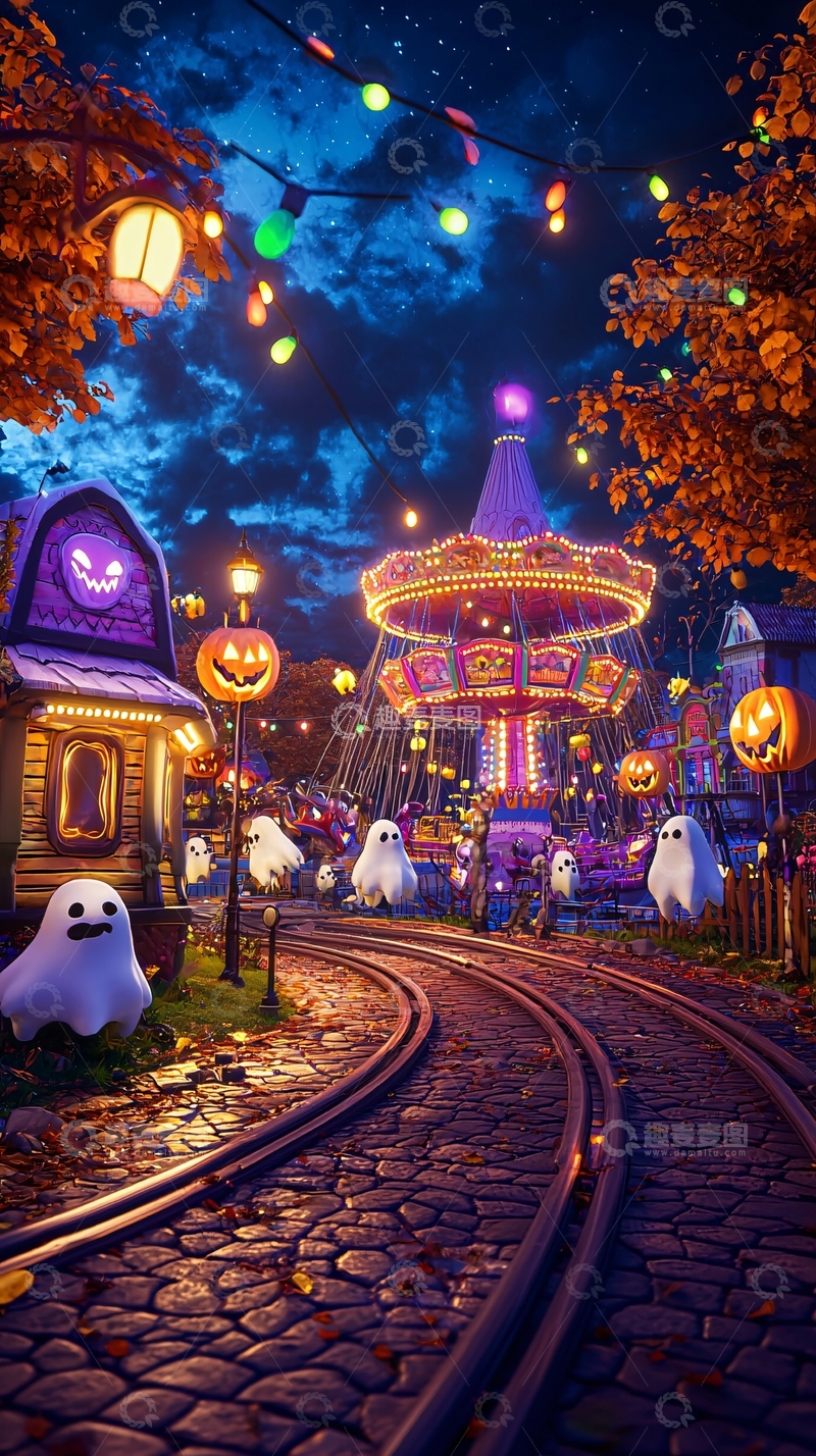 高清大图下载【趣麦麦图】万圣节游乐园夜景