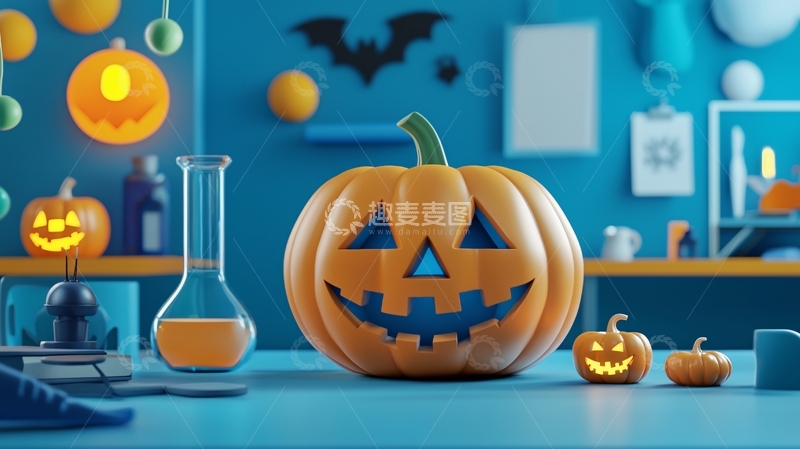 高清大图下载【趣麦麦图】万圣节南瓜实验室场景