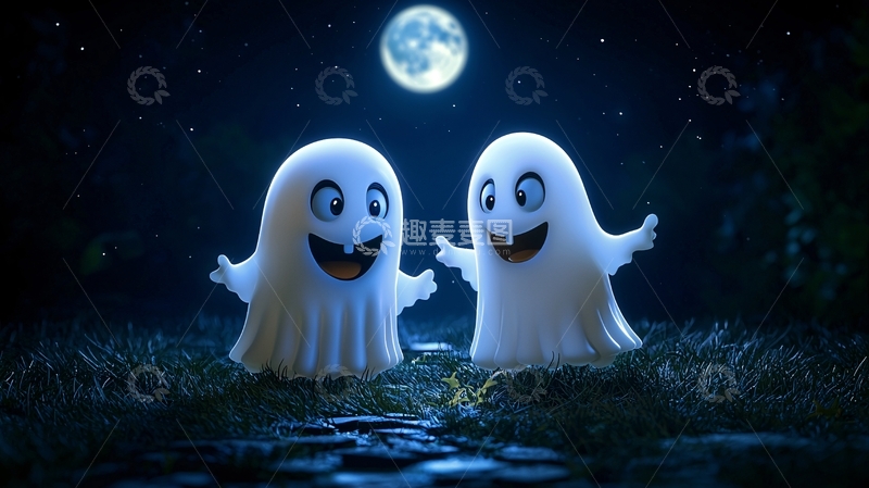 高清大图下载【趣麦麦图】夜空下的可爱幽灵