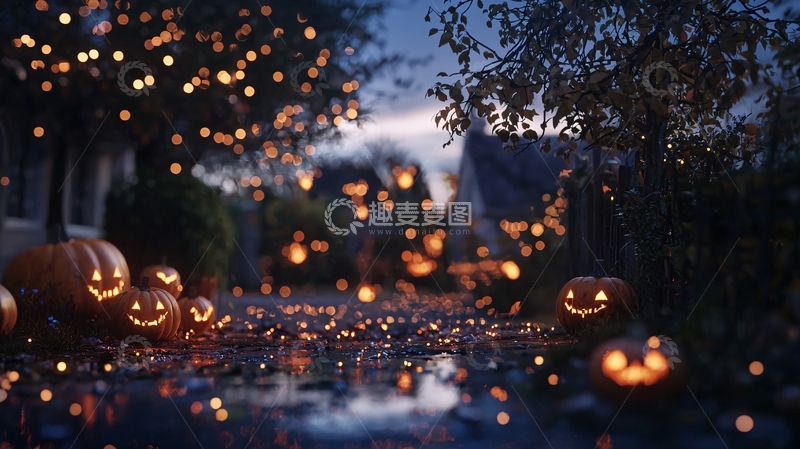 高清大图下载【趣麦麦图】万圣节南瓜灯夜景