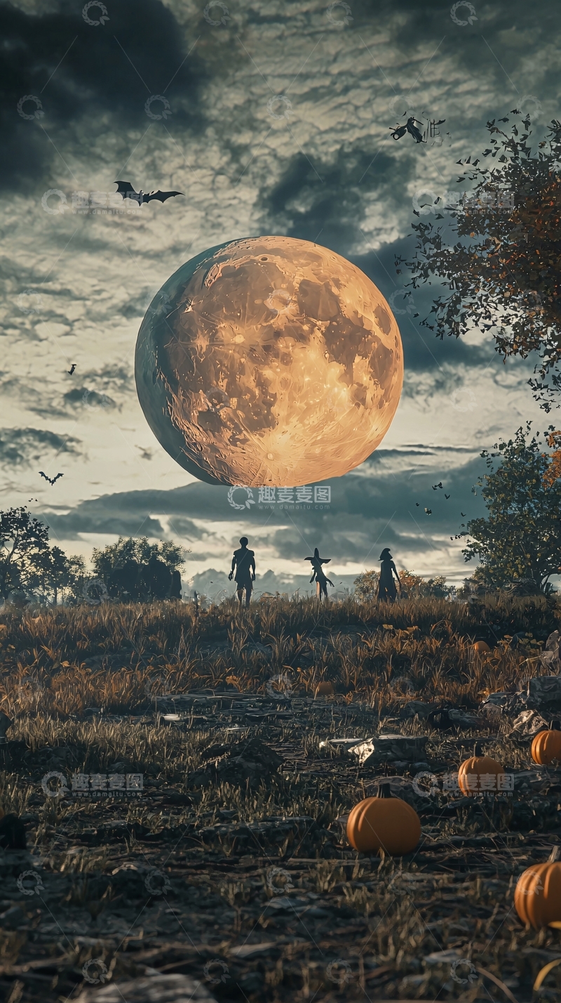高清大图下载【趣麦麦图】秋夜满月下的神秘森林