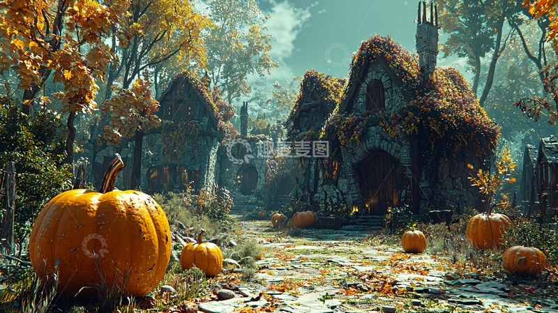 高清大图下载【趣麦麦图】秋日童话小屋与南瓜
