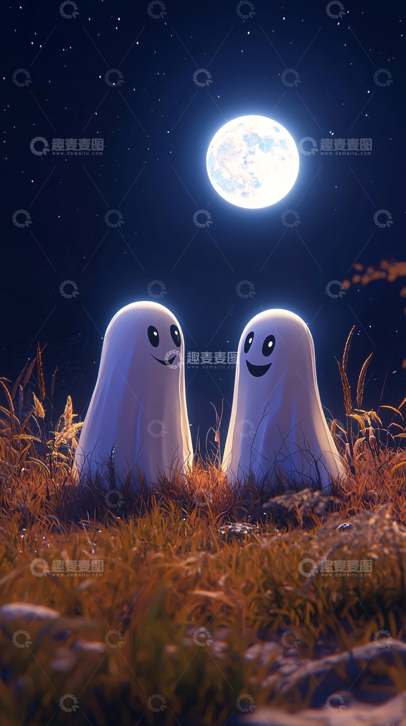 高清大图下载【趣麦麦图】夜空下的可爱幽灵