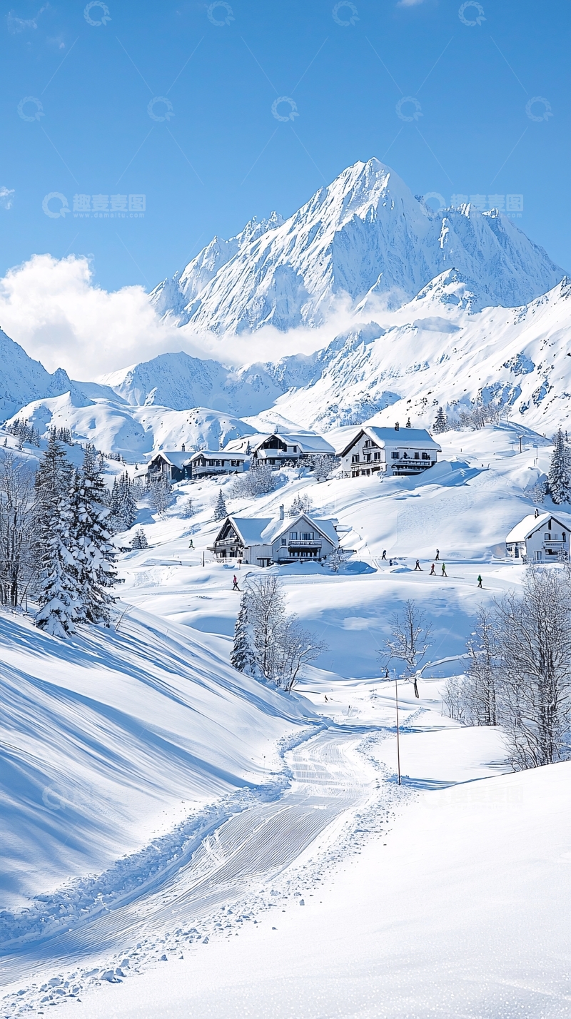 高清大图下载【趣麦麦图】雪景中的小村庄