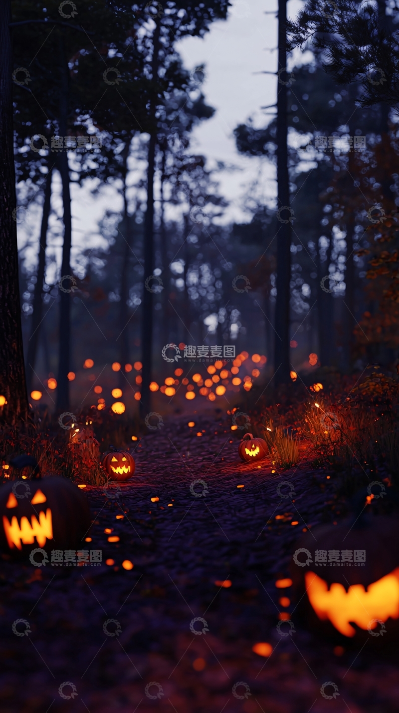 高清大图下载【趣麦麦图】万圣节森林南瓜灯