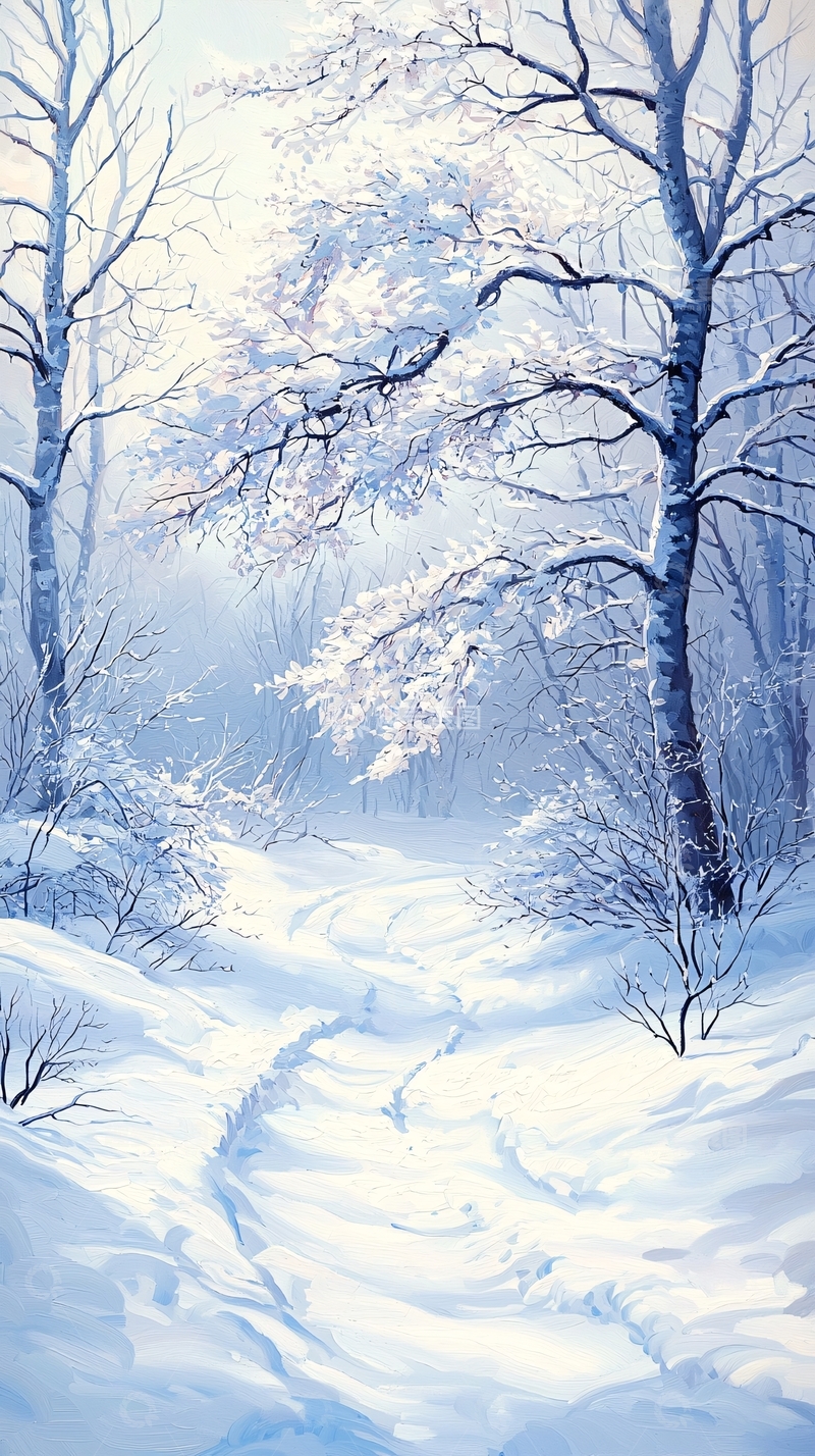 高清大图下载【趣麦麦图】冬日雪景森林小径