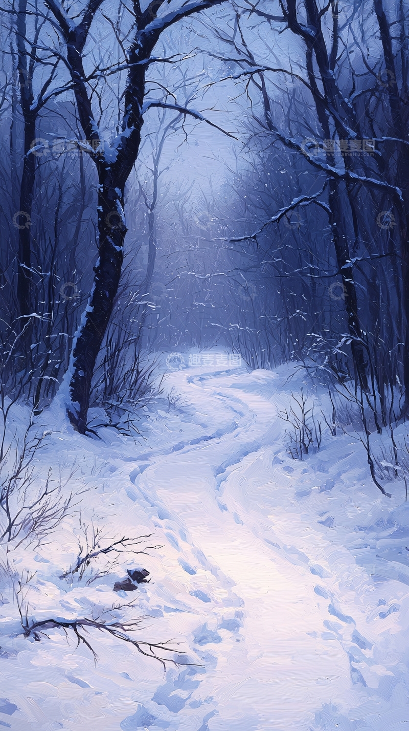 高清大图下载【趣麦麦图】冬日雪景森林小径
