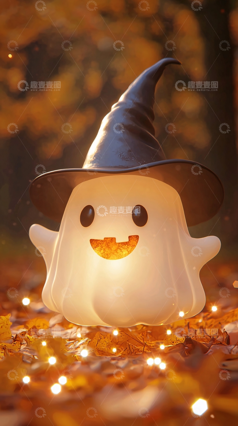 高清大图下载【趣麦麦图】万圣节可爱幽灵灯饰背景图