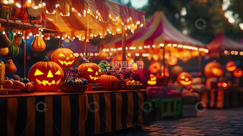 高清大图下载【趣麦麦图】万圣节南瓜市集夜景